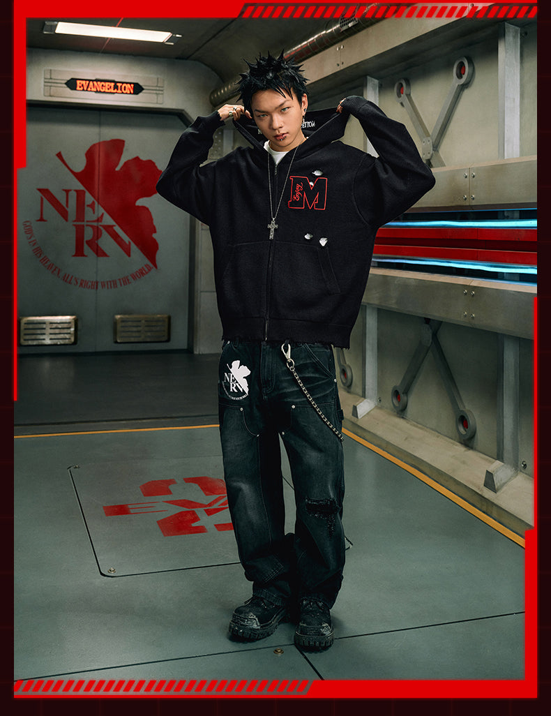 MEDM x EVA Lilith Stripe Zip-Up Knit Hoodie