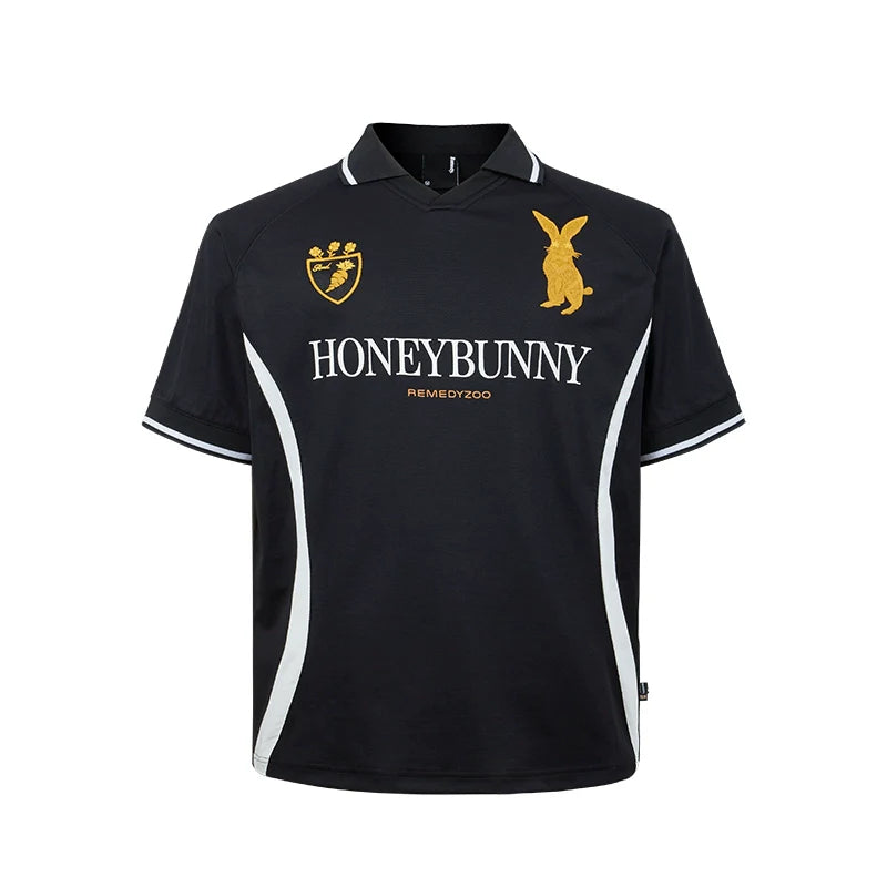 Remedy HONEYBUNNY Rabbit Embroidered Soccer Jersey Polo Shirt