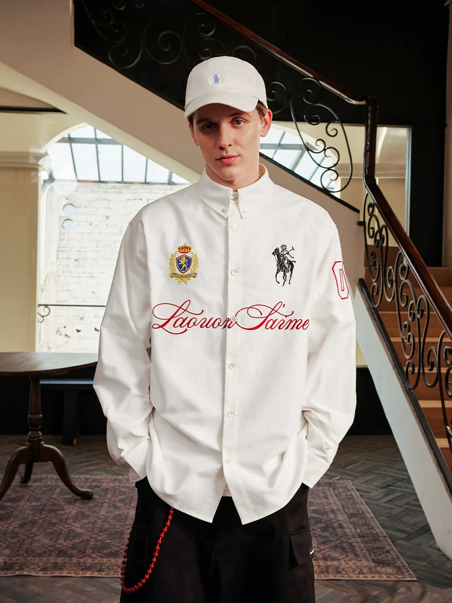 Harsh and Cruel Vintage Embroidered Oxford Loose Long Sleeve Shirt