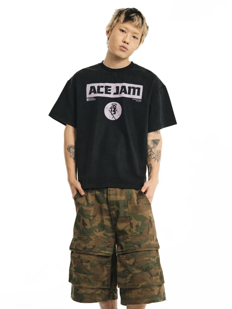 NOVACAM ACE JAM Vintage Washed Black Stitch Tee