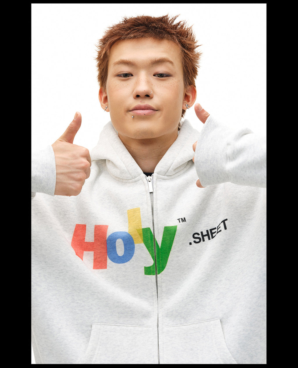 NOVACAM Vintage Monogram Print Zip Up Hoodie