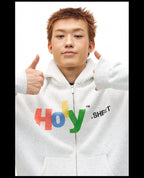NOVACAM Vintage Monogram Print Zip Up Hoodie