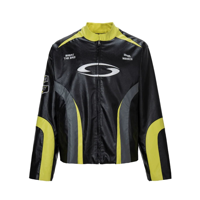 F2CE Color Block PU Leather Racing Jacket