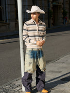 STEEPC Layered Design Washed Distressed Baggy Jeans