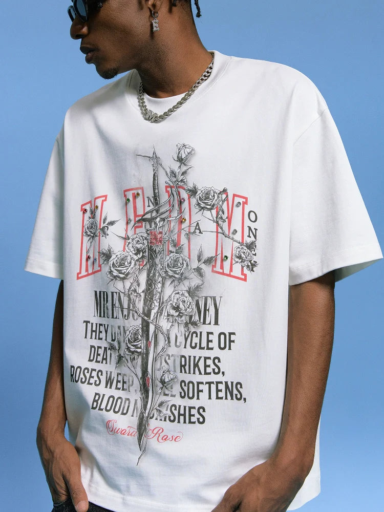 MEDM Sword and Rose Multicolor Diamond Tee