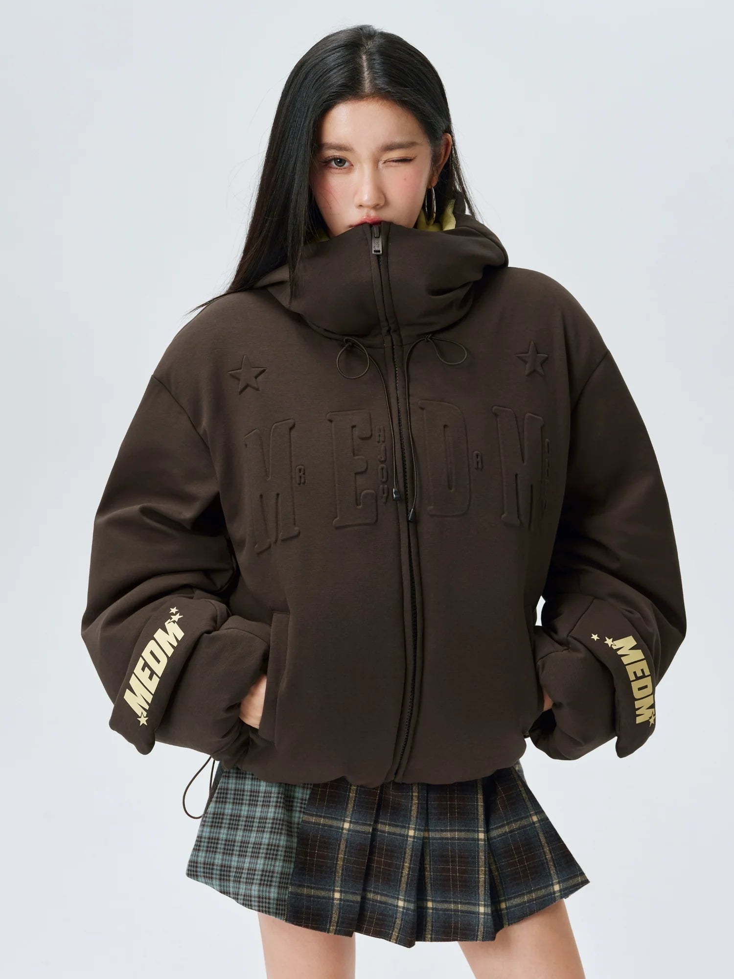MEDM Embossed Logo Hooded Down Jacket