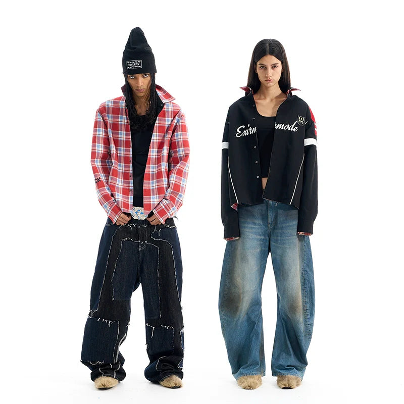 BLIND NO PLAN Reversible Plaid Long Sleeve Shirt Jacket