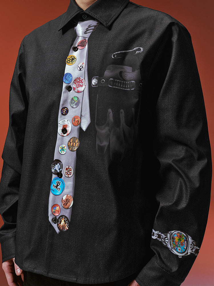 YADcrew 3D-Printed Tie & Badge Long-Sleeve Shirt