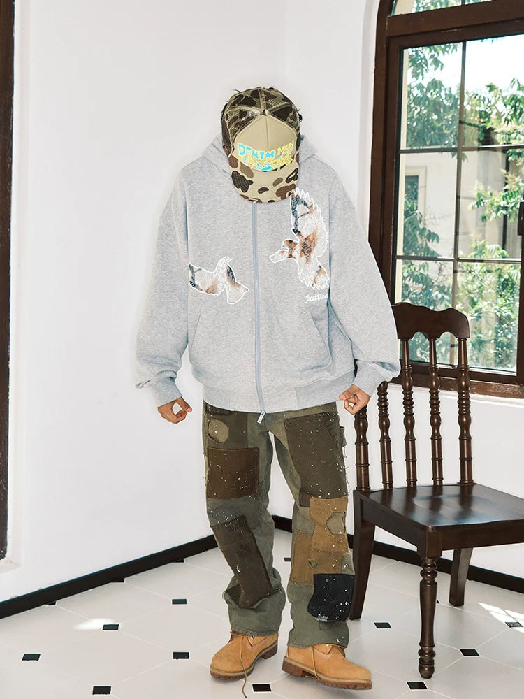 JUST VIBE Lace Peace Dove Zip Up Hoodie