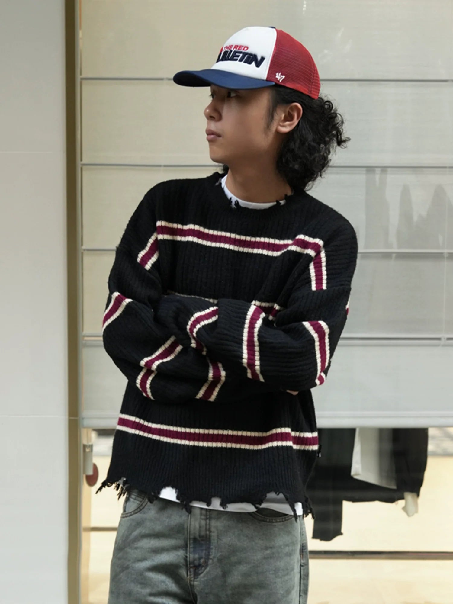 Remedy Striped Distressed Knit Sweater
