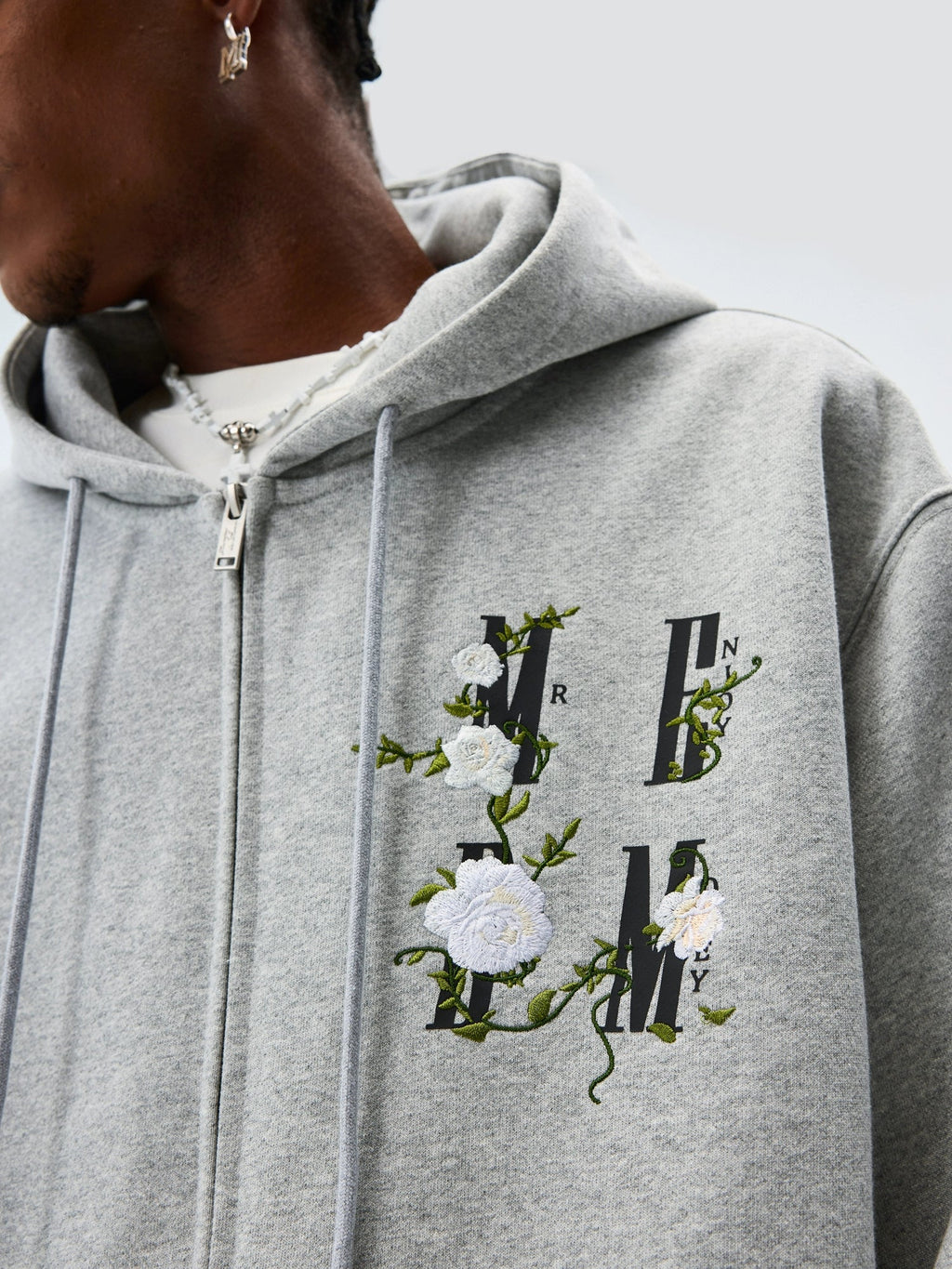 MEDM Flower Logo Embroidered Zip-Up Hoodie