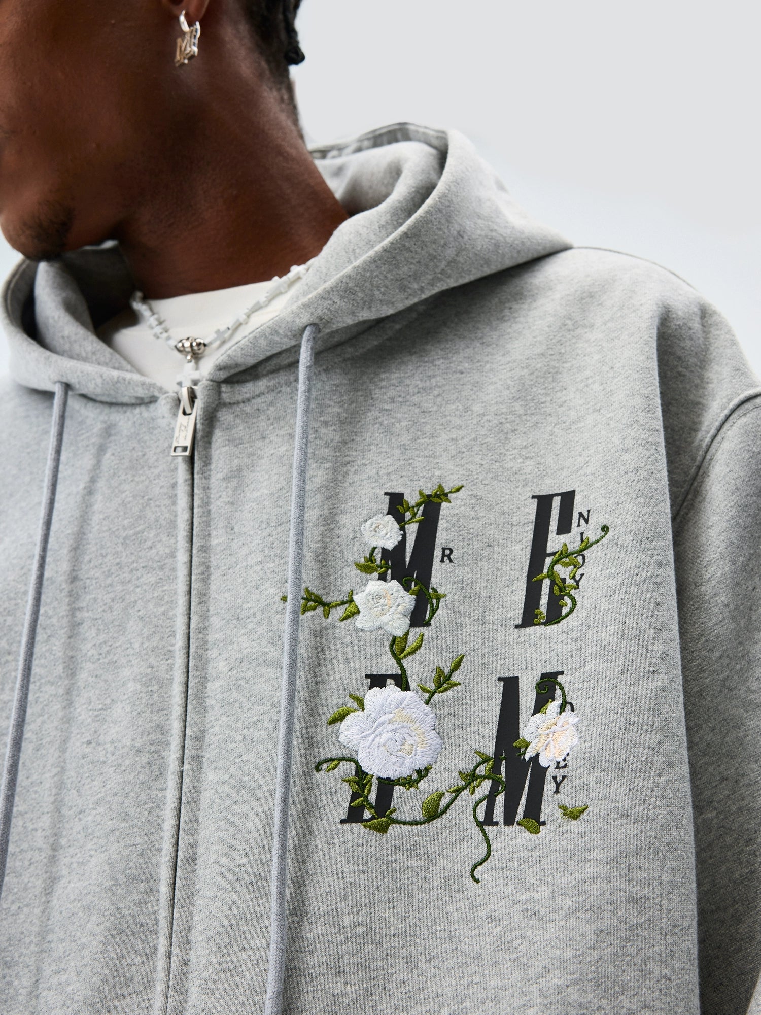 MEDM Flower Logo Embroidered Zip-Up Hoodie