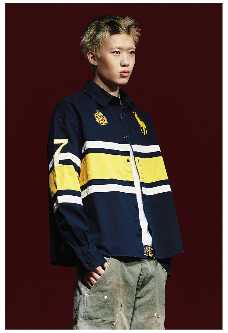 Remedy 3D Embroidered Striped Long Sleeve Shirt