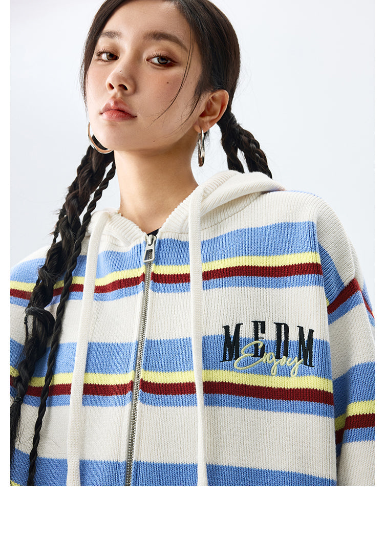 MEDM Colorful Stripes Zip-Up Knit Hoodie