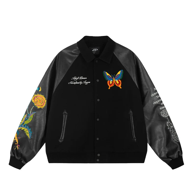 Achock Colorful Butterfly Embroidery Varsity Jacket
