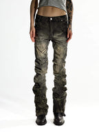 Night Lab Rock Rivet Washed Distressed Curved Slim Fit Jeans