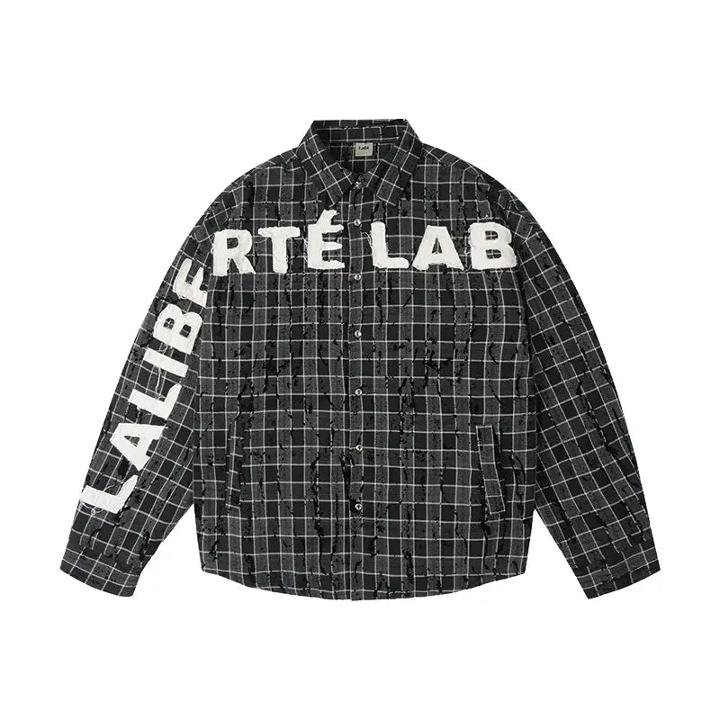 Labt Plaid Flannel Patch Embroidered Long Sleeve Shirt