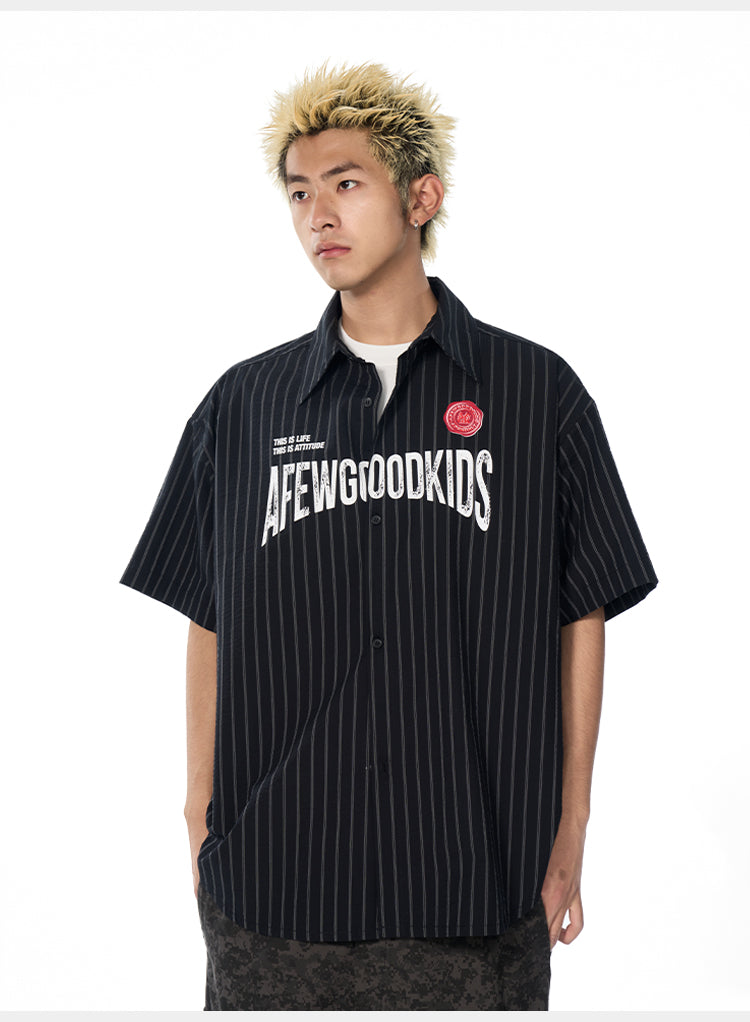 AFGK Striped Logo Print Short Sleeve Shirt