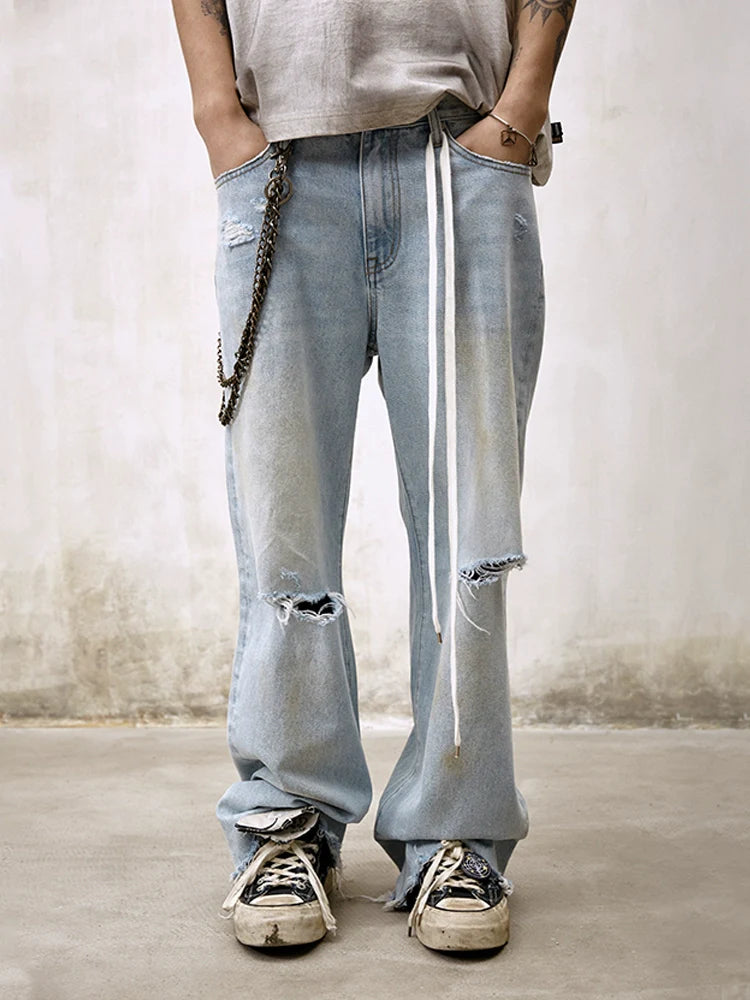 Remedy Back Pocket 3D Design Washed Hole Jeans