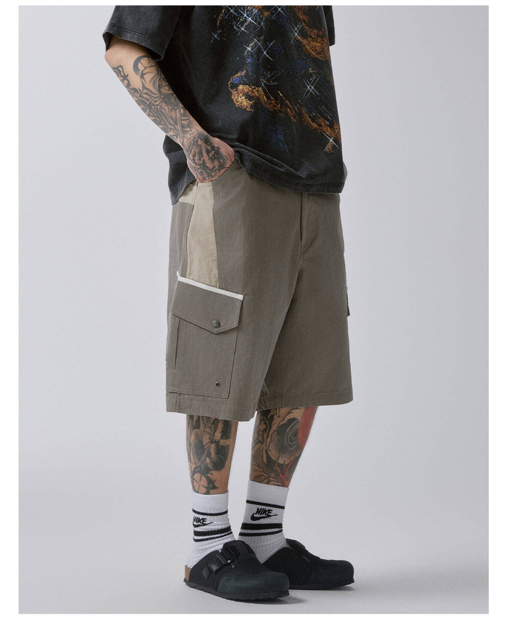 F2CE Color Block Patchwork Pocket Utility Shorts