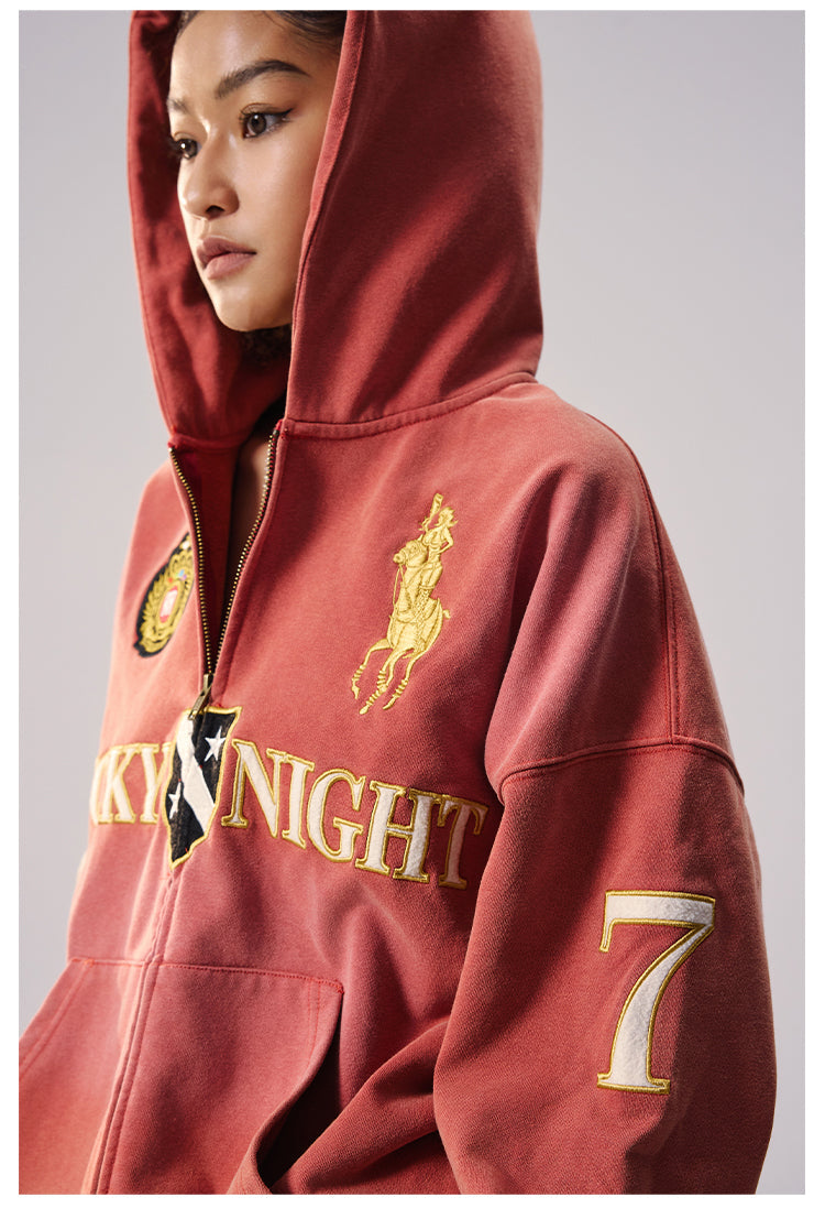Remedy Washed Patch Embroidered Zip Up Hoodie