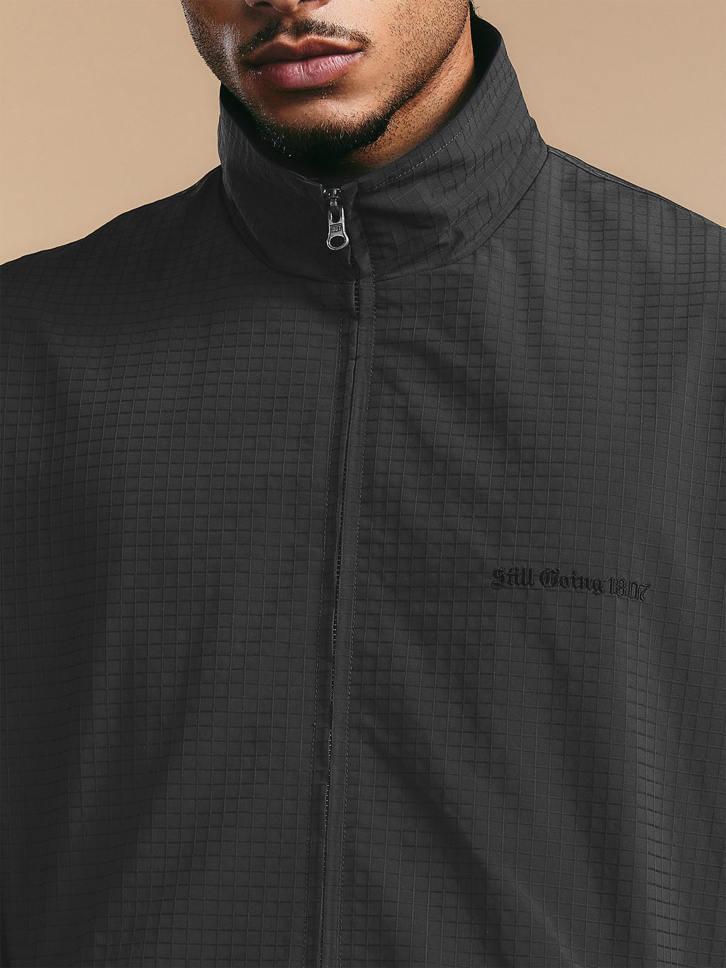 1807 Textured Plaid Fabric Track Jacket