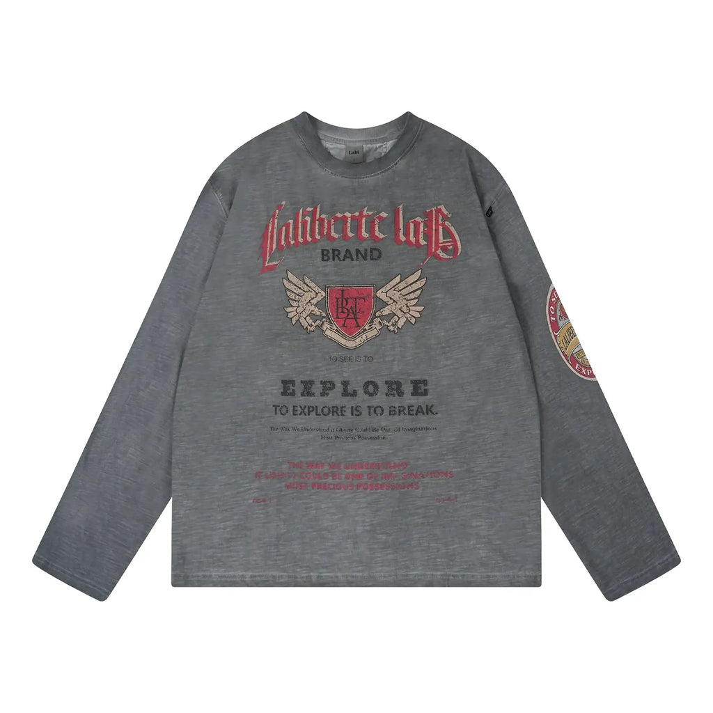 Labt Faded Dye Vintage Print Long Sleeve Tee