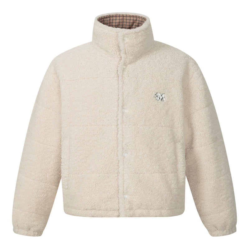 MEDM Plaid Trim Sherpa Short Jacket