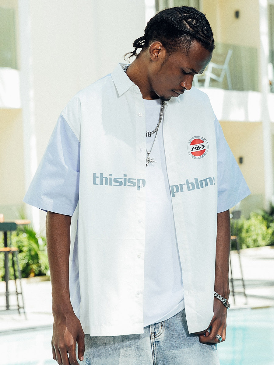 PRBLMS Contrast Color Stitching LOGO Short Sleeved Shirt