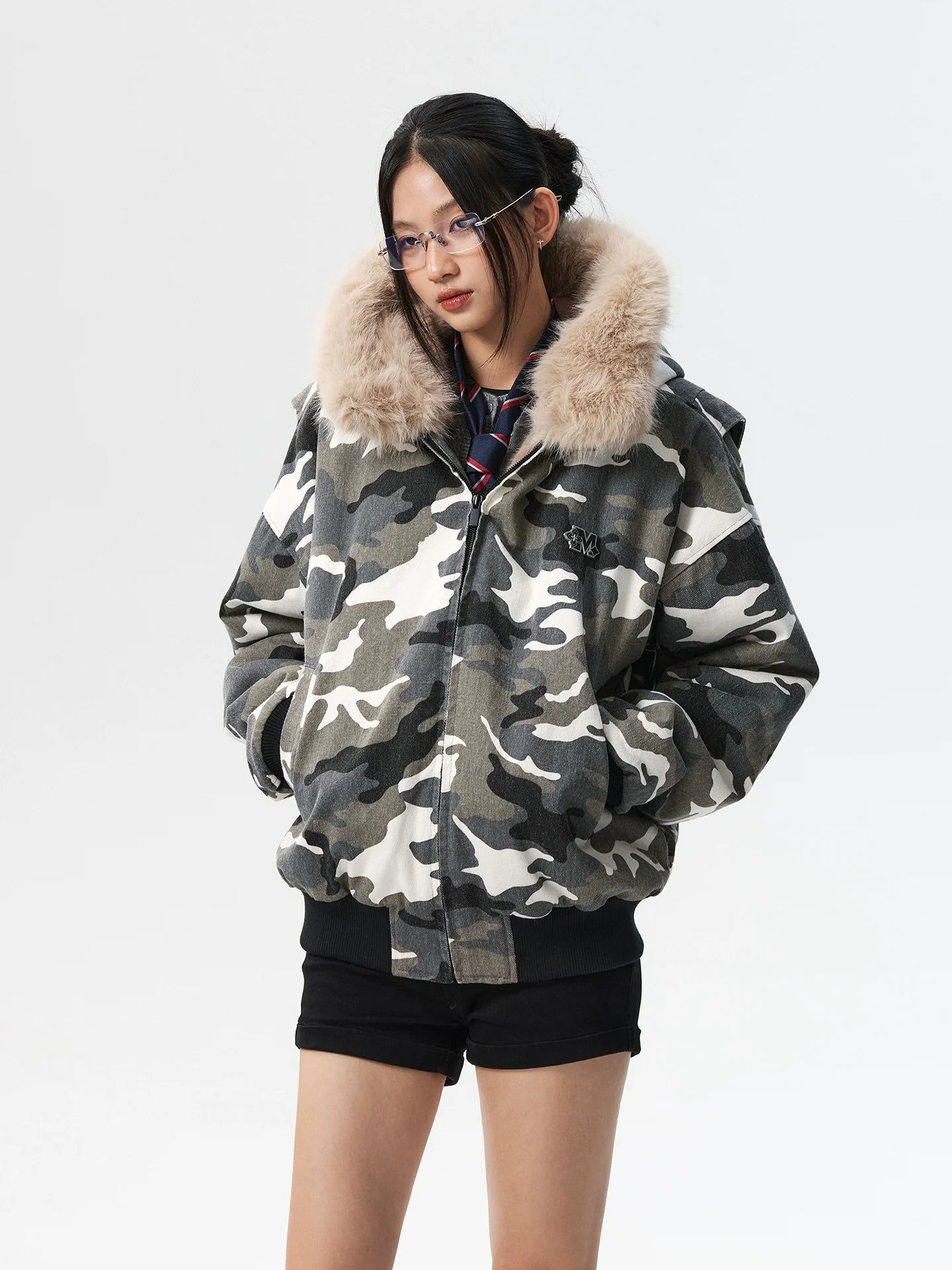 MEDM Detachable Fur Camouflage Hooded Jacket