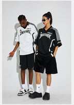 DICETINY Floral Logo Print Soccer Jersey Polo Shirt