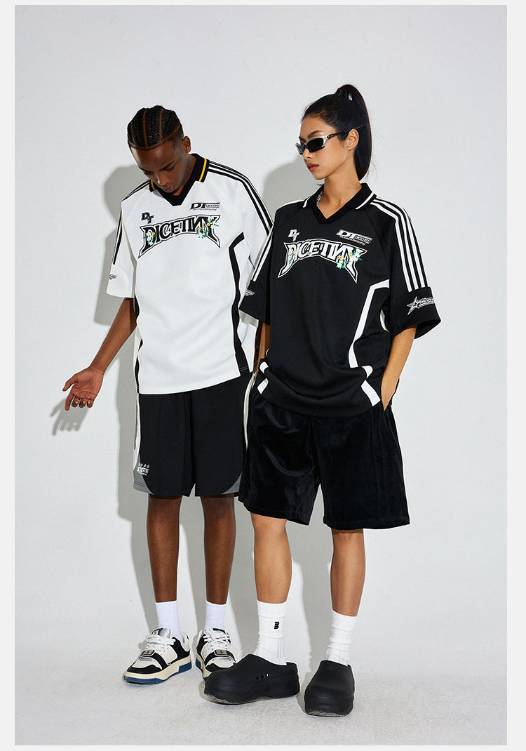 DICETINY Floral Logo Print Soccer Jersey Polo Shirt