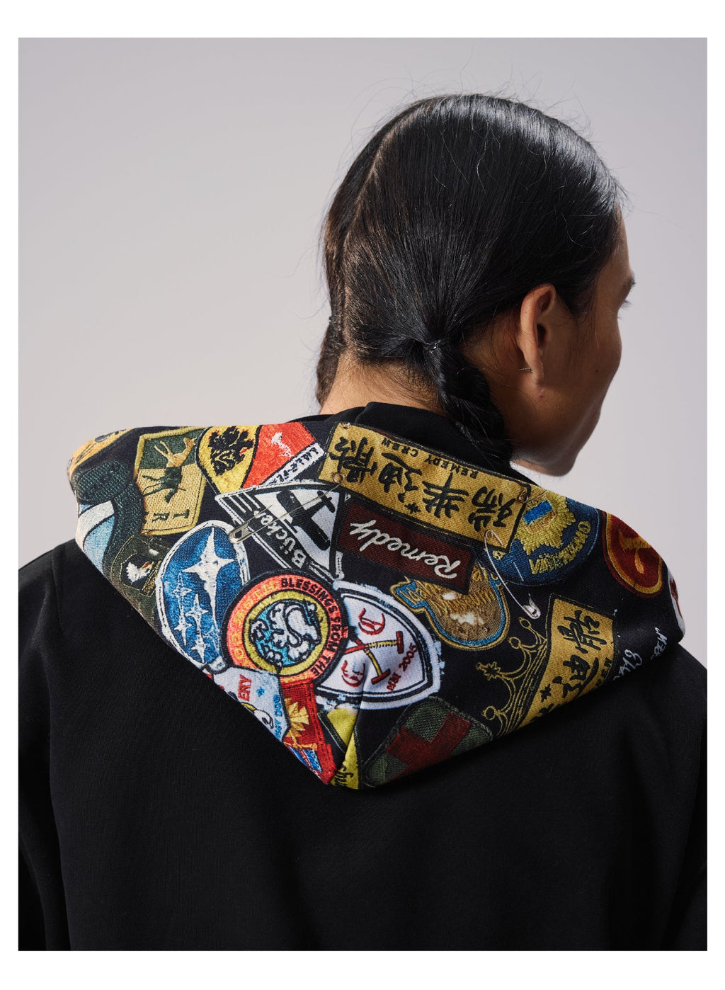 Remedy Badge Print Hood Zip Up Hoodie