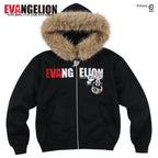 MEDM x EVA NEVER END Character Print Logo Embroidered Fur Hood Zip Up Hoodie