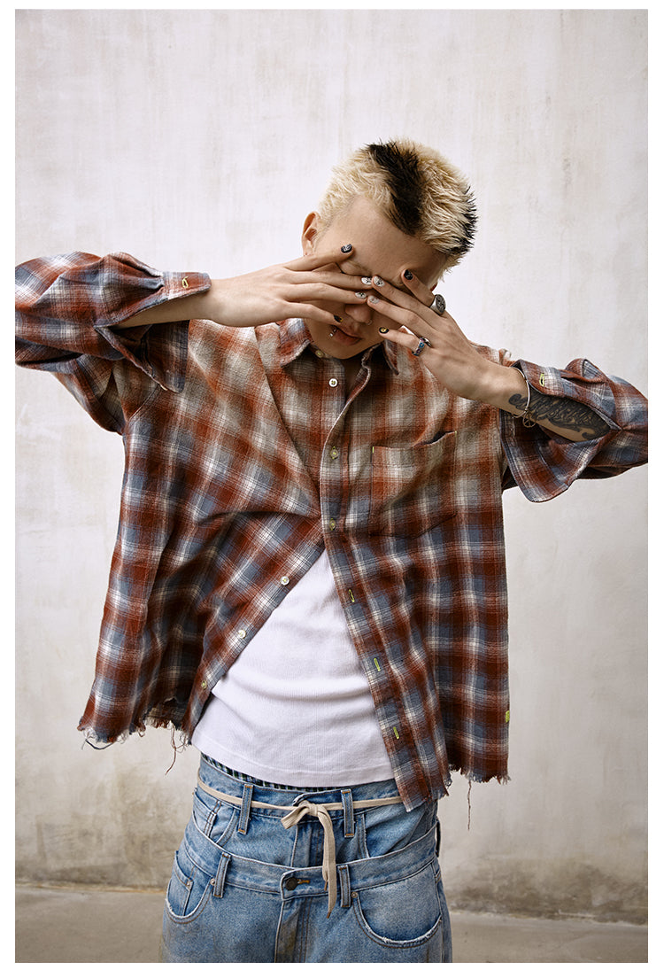 Remedy Gradient Washed Plaid Long Sleeve Shirt