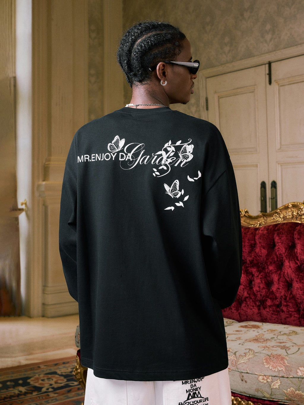 MEDM Big M Butterfly Vine Embroidered Long Sleeve Tee