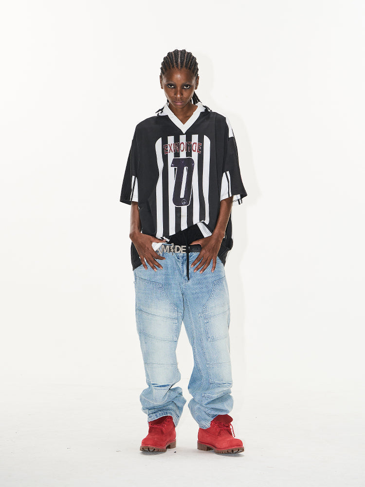 BLIND NO PLAN Striped Sports Uniform Digital Print Polo