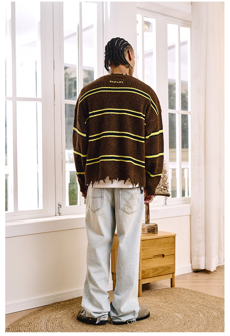 Remedy Striped Distressed Knit Sweater