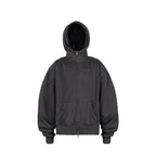 UNDERWATER Aged Silhouette Shirred Biker Armor Zip-Up Hoodie