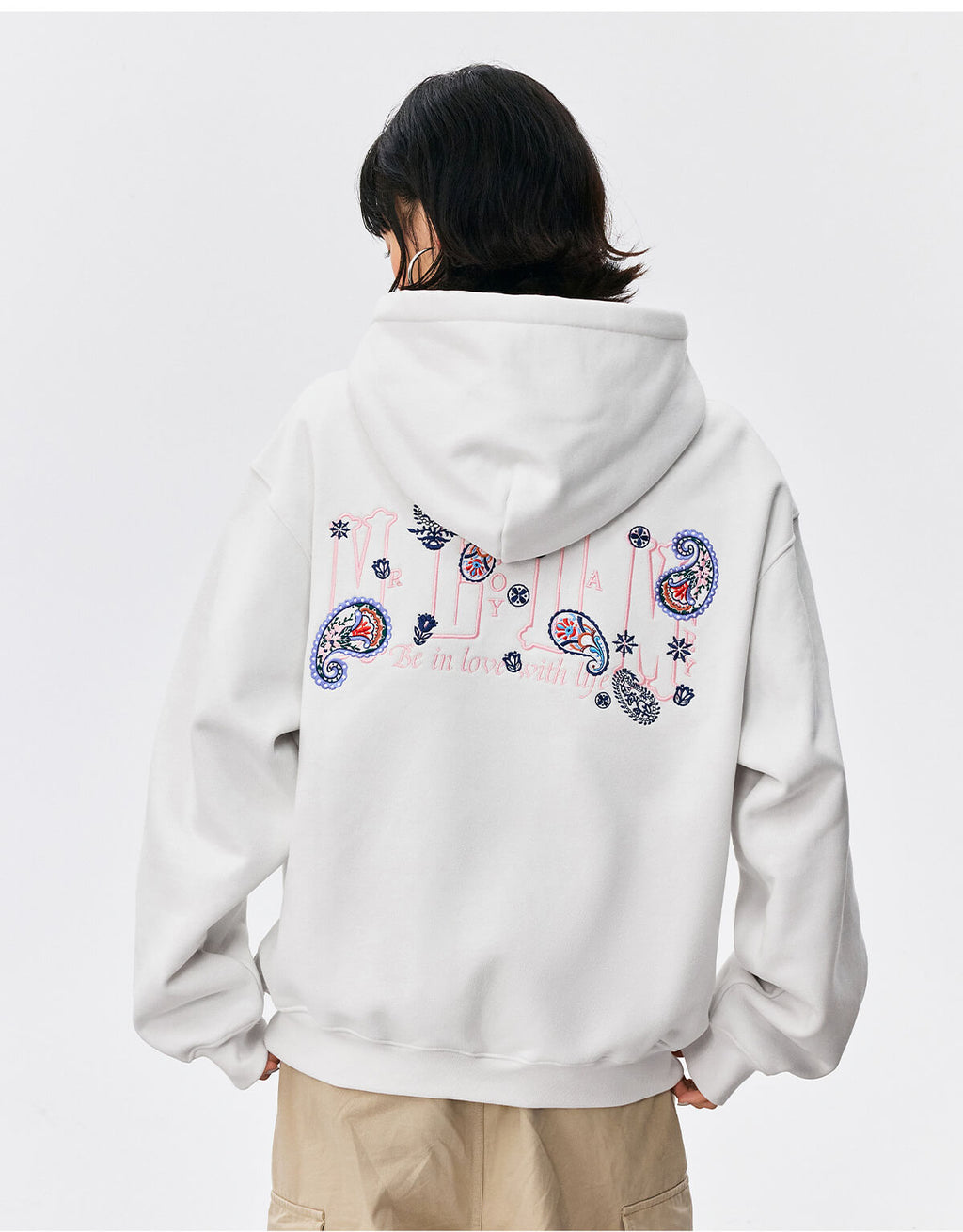 MEDM Ethnic Paisley Flower Embroidered Hoodie