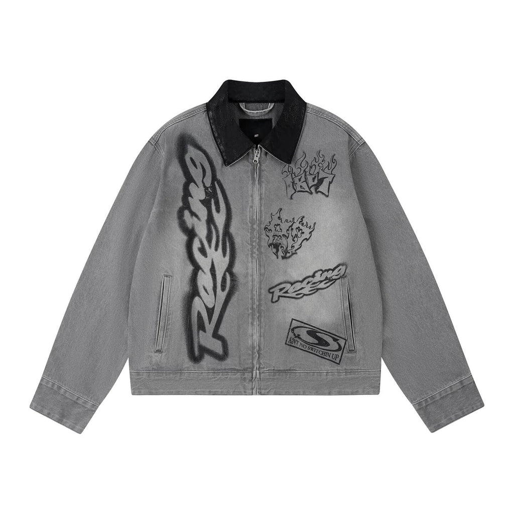1807 Racing Graffiti Print Detroit Denim Jacket