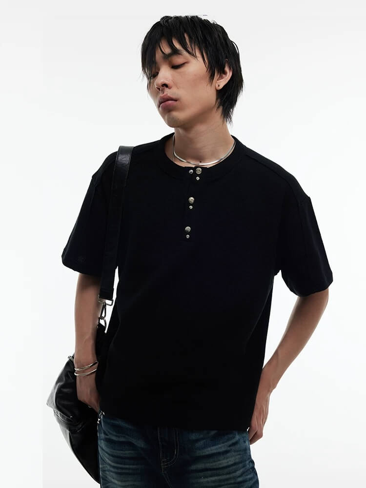 Night Lab Pirate Gem Studded Waffle Henley Tee
