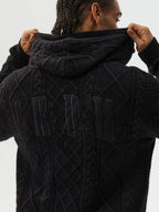MEDM Hooded Cable Knit Zip Up Cardigan