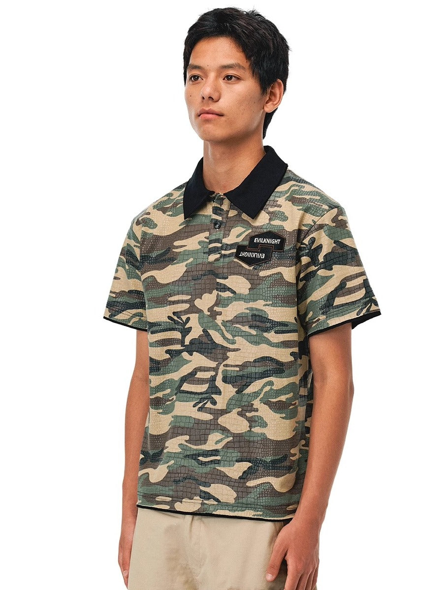 EVILKNIGHT(EK) Embossed Snake Print Camo Polo