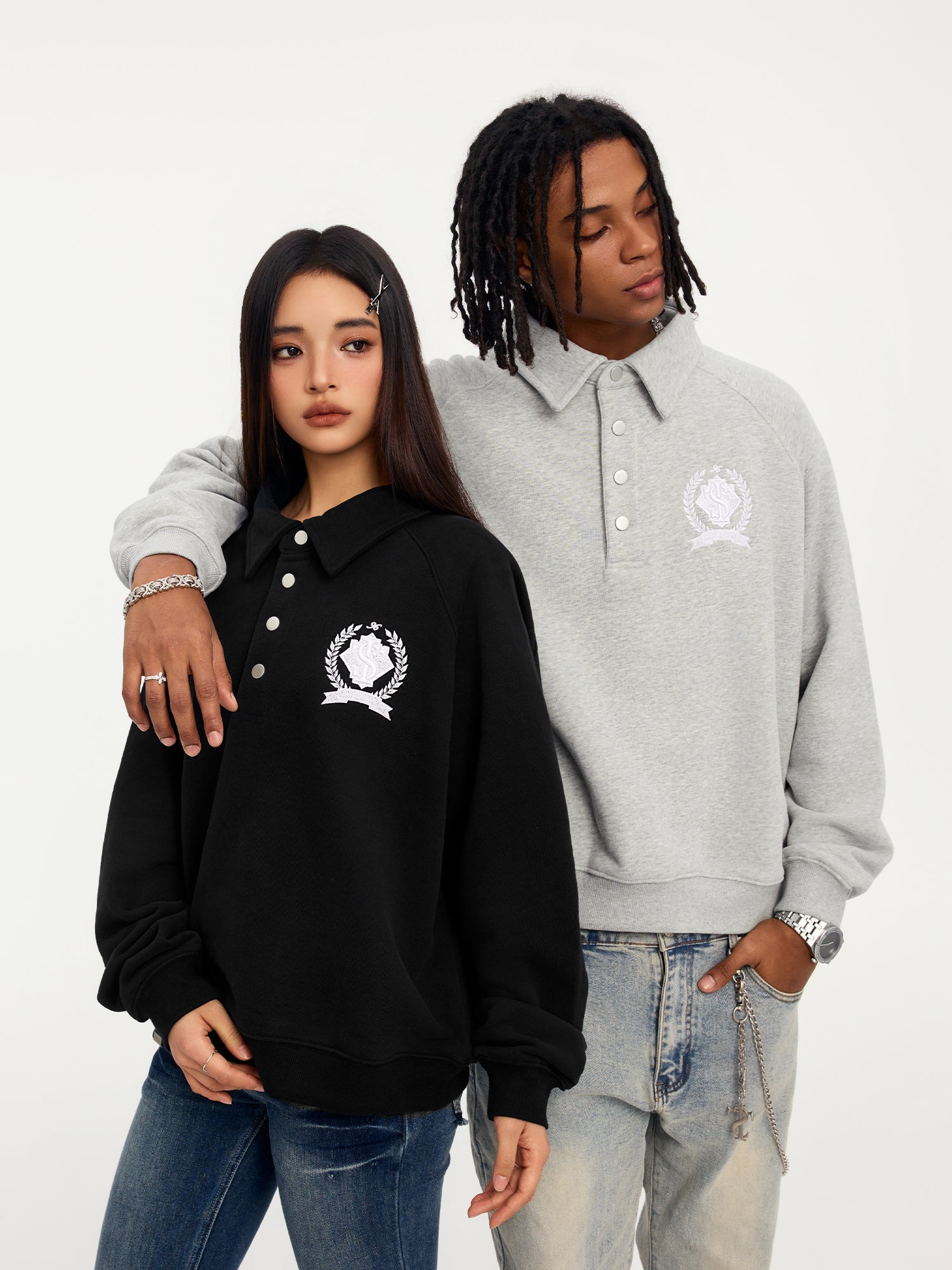 Small Town Kid Badge Embroidered Polo Sweatshirt