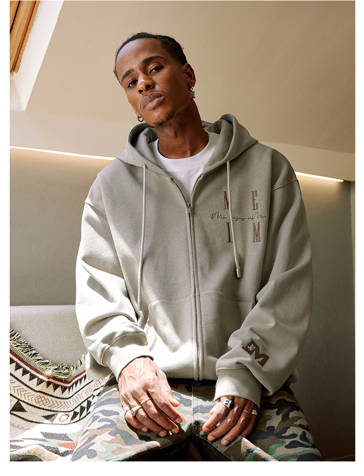 MEDM Basic Logo Embroidery Zip Up Hoodie