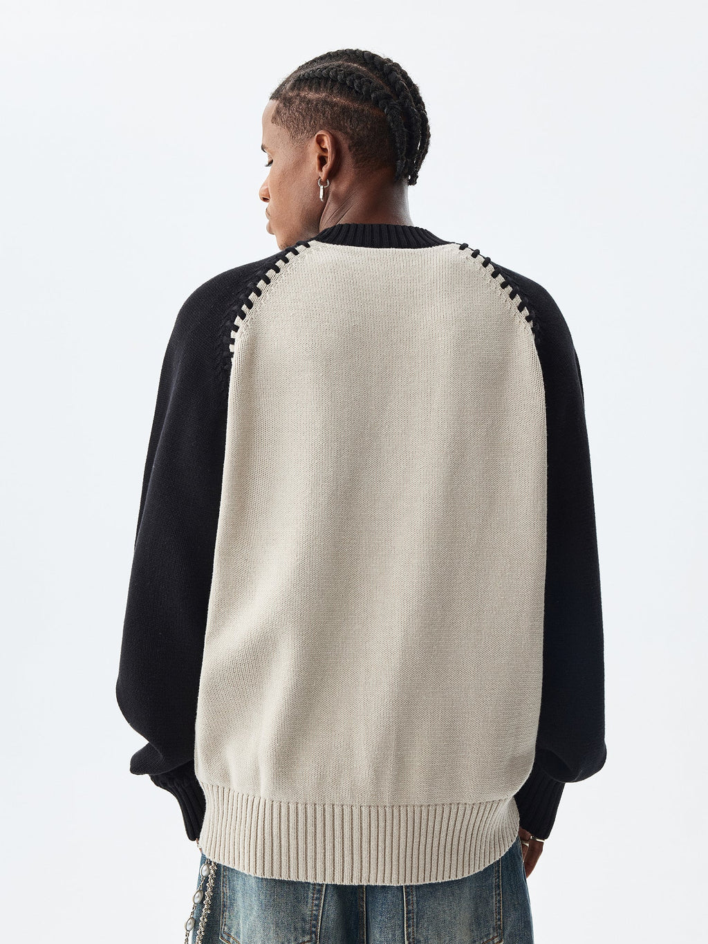 MEDM Color-Blocked Raglan Sleeve Knit Sweater