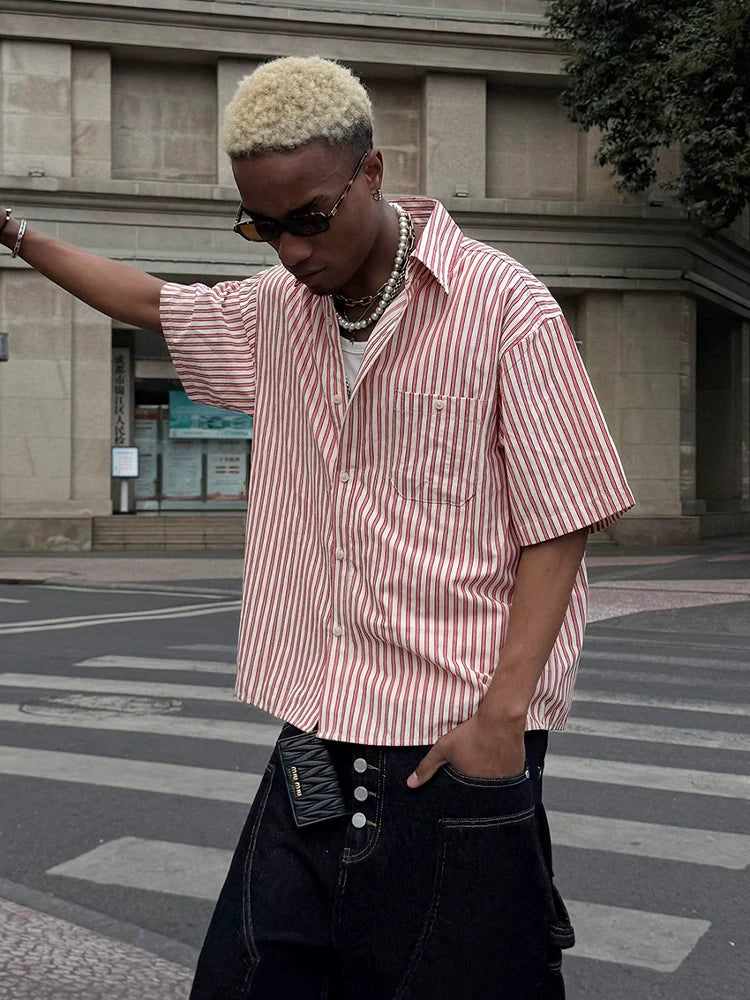 STEEPC Striped Boxy Wide Short Sleeve Shirt