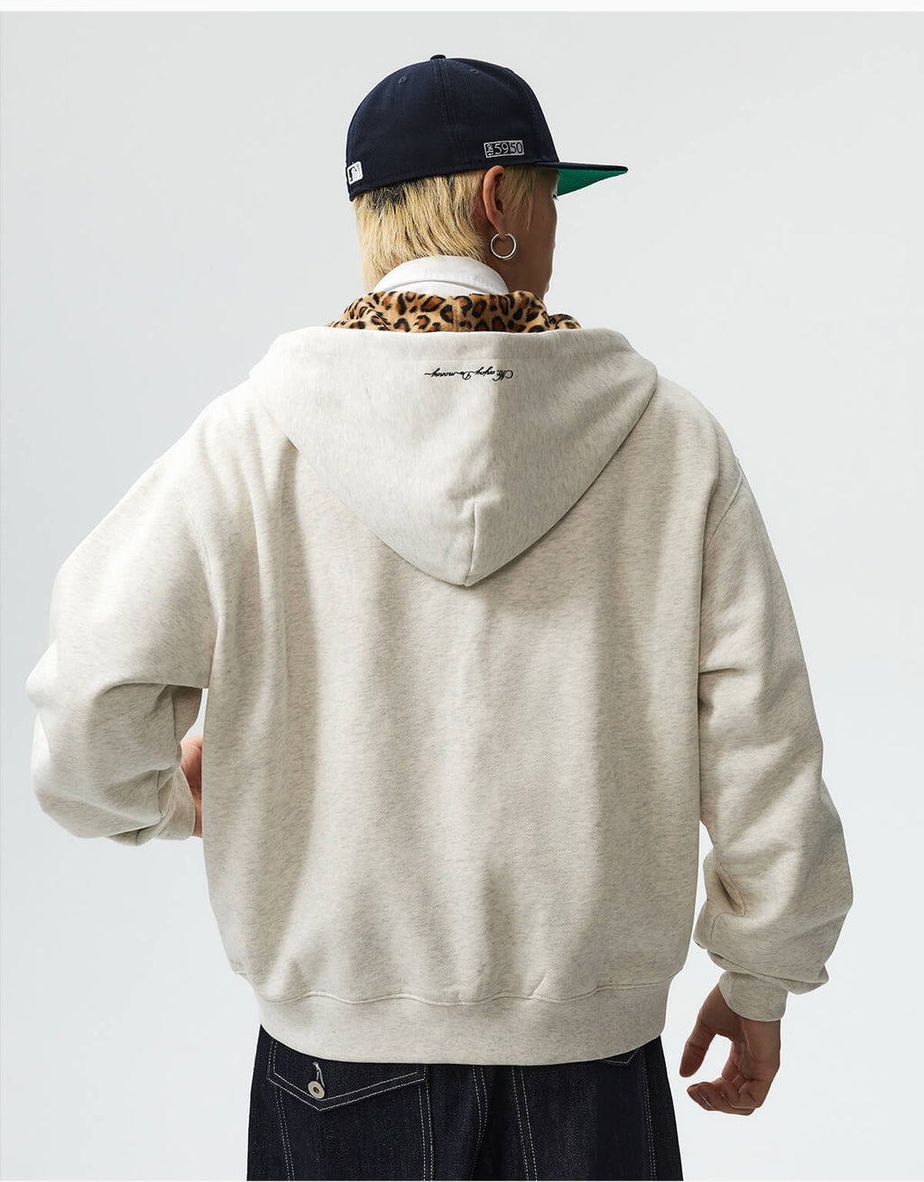 MEDM Leopard Faux Fur Layered Zip Up Hoodie