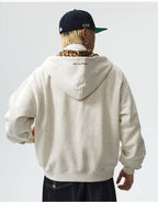 MEDM Leopard Faux Fur Layered Zip Up Hoodie